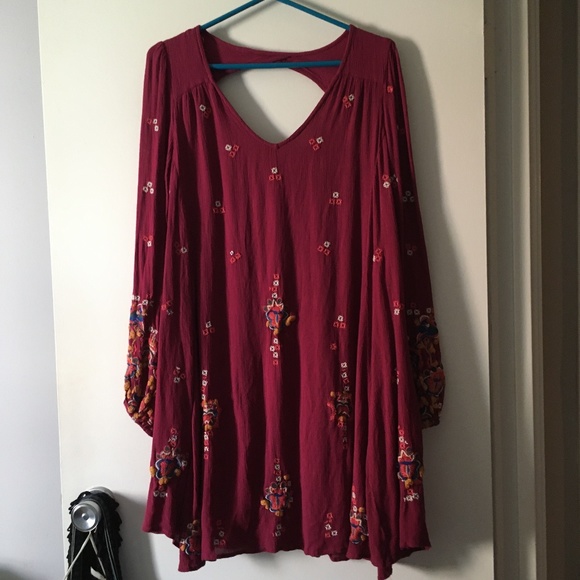 NWT FREE PEOPLE Purple-Burgundy Embroidered Oxford Dress M - Picture 1 of 6